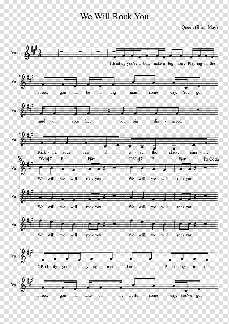 Sheet Music We Will Rock You Clarinet Song, sheet music transparent background PNG clipart