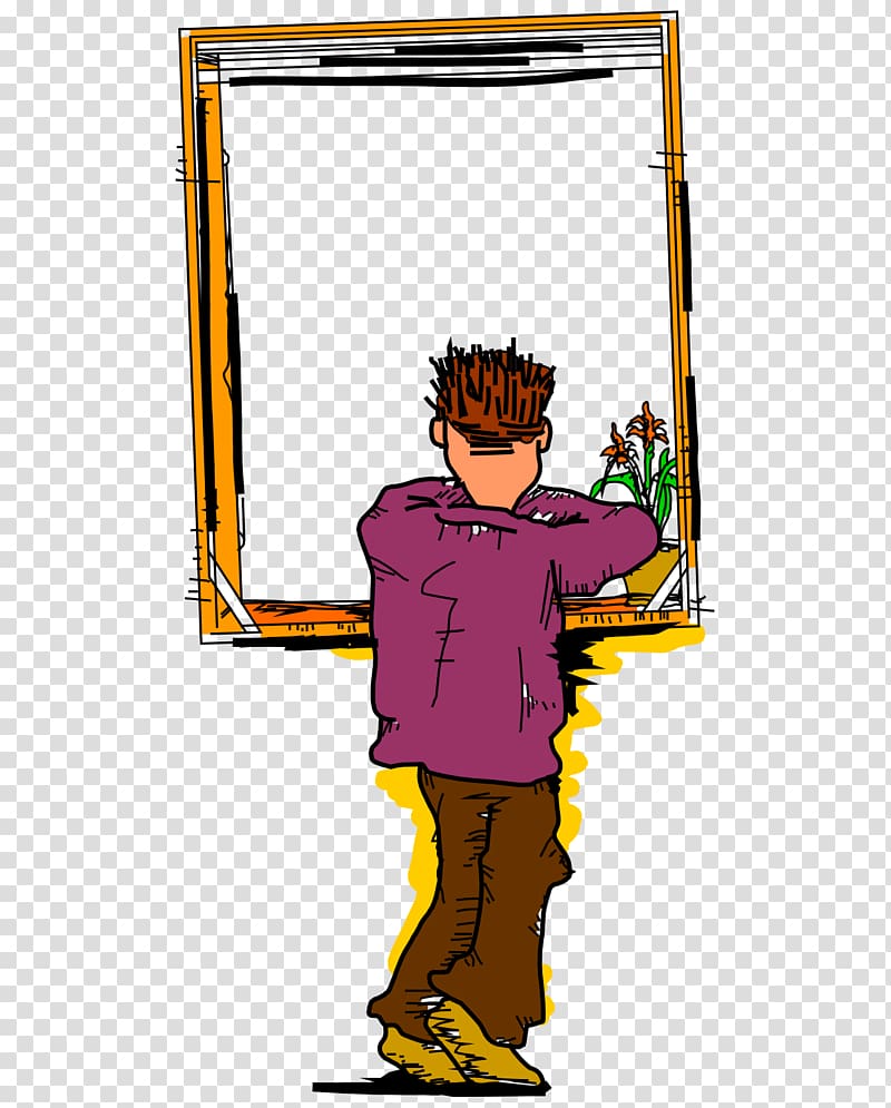 Cartoon , The back of the hand-painted cartoon man looking out the window transparent background PNG clipart