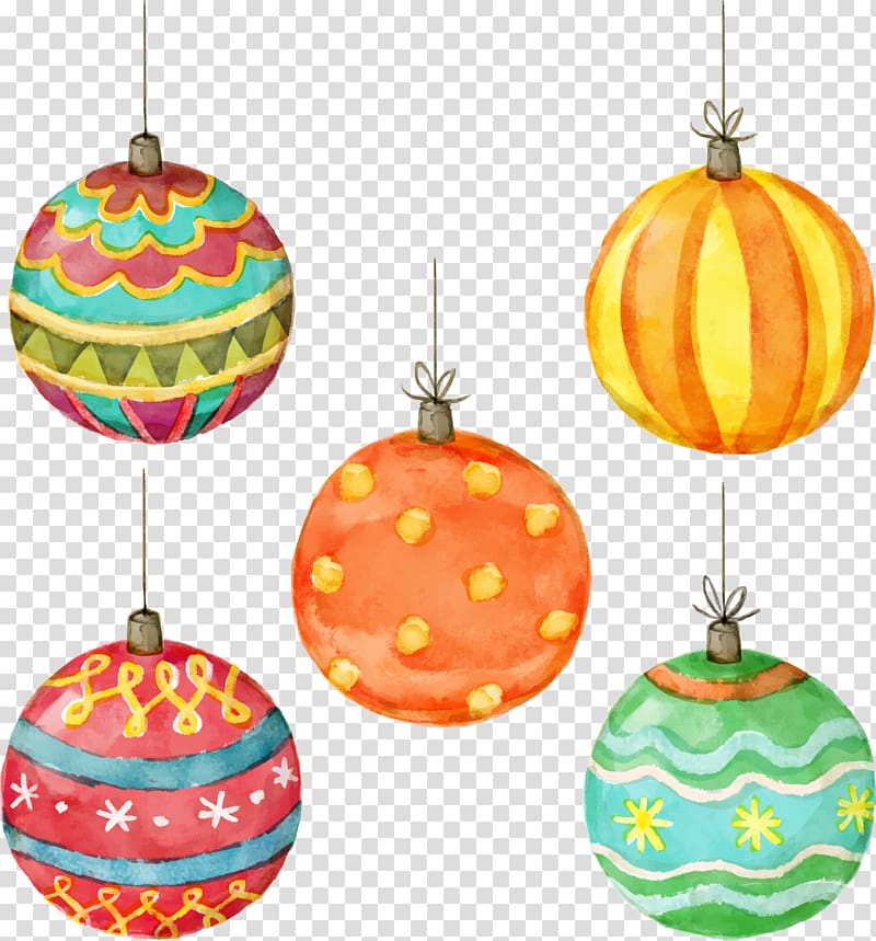 five baubles illustration, Christmas lights Christmas lights Watercolor painting, Hand-painted Christmas lights transparent background PNG clipart