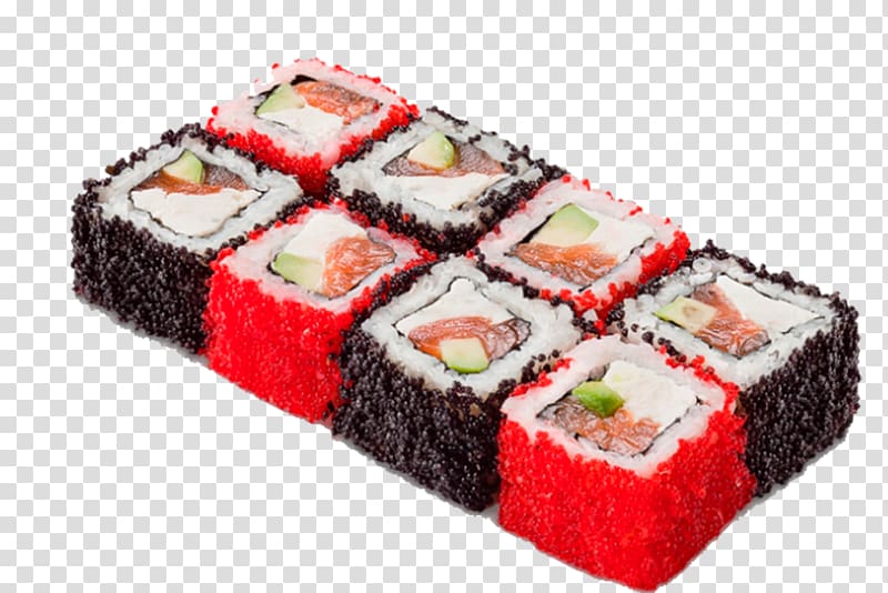 Sushi Makizushi California roll Smoked salmon Tobiko, sushi transparent background PNG clipart