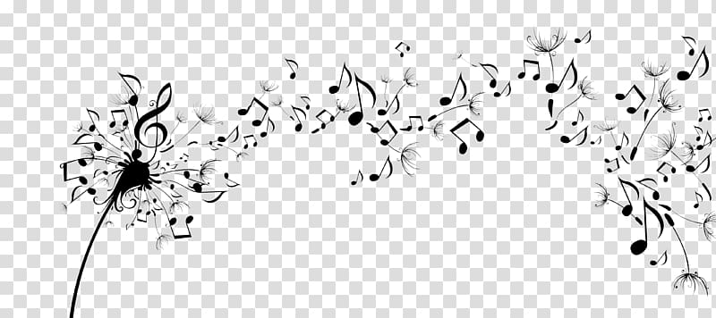 Musical note Music education Duration Sound, Black dandelion flying notes transparent background PNG clipart