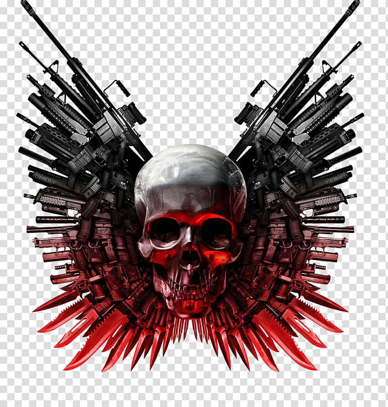 rifles with skull illustration, The Expendables Action Film YouTube, Skull transparent background PNG clipart