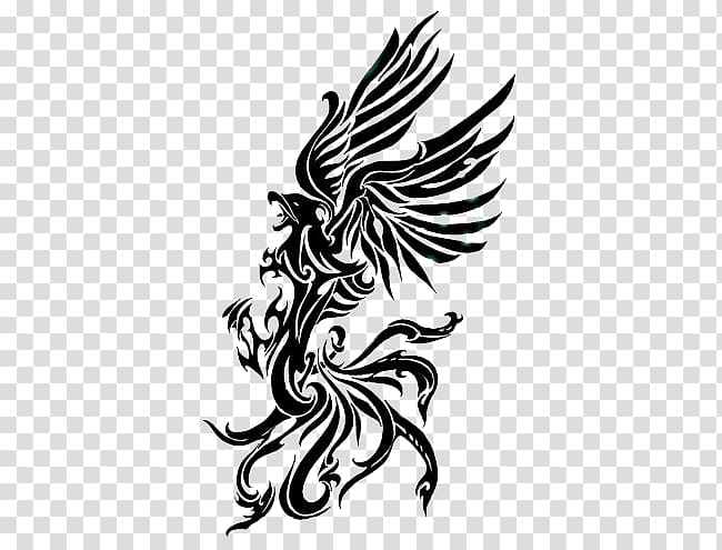 black dragon , Phoenix Tattoo Right transparent background PNG clipart