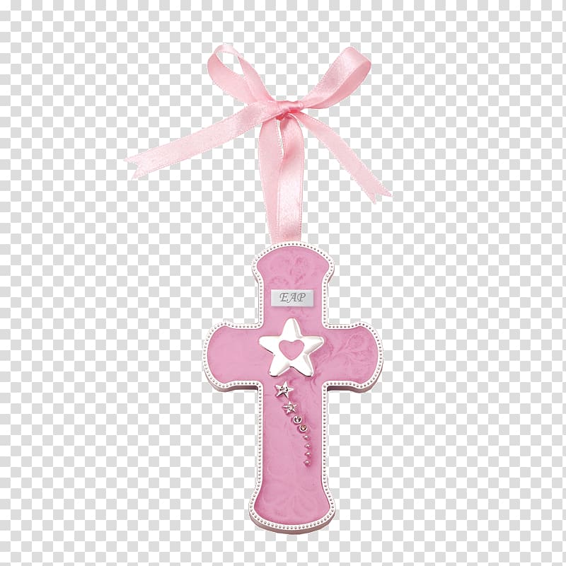 Cross Pink Ribbon Crucifixion Symbol, Pink Bowknot Cross material free to pull transparent background PNG clipart