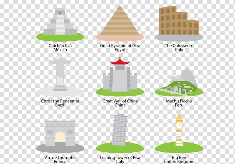 Great Wall of China Taj Mahal Great Pyramid of Giza Hanging Gardens of Babylon New7Wonders of the World, Building Jiugong map transparent background PNG clipart