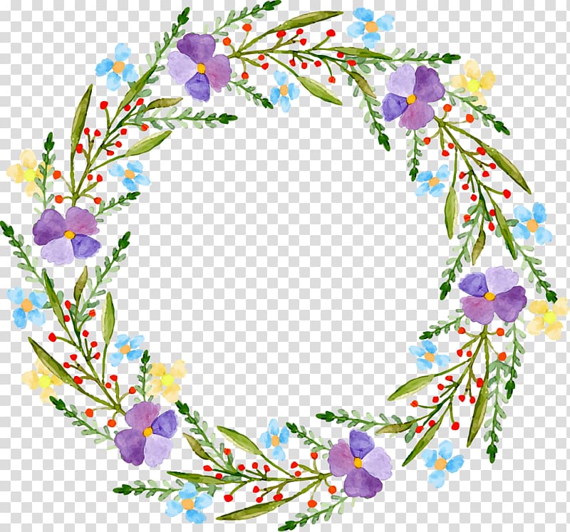purple, blue, and yellow flower wreath illustration, Flower Bag Adobe Illustrator Wreath, painted garlands transparent background PNG clipart