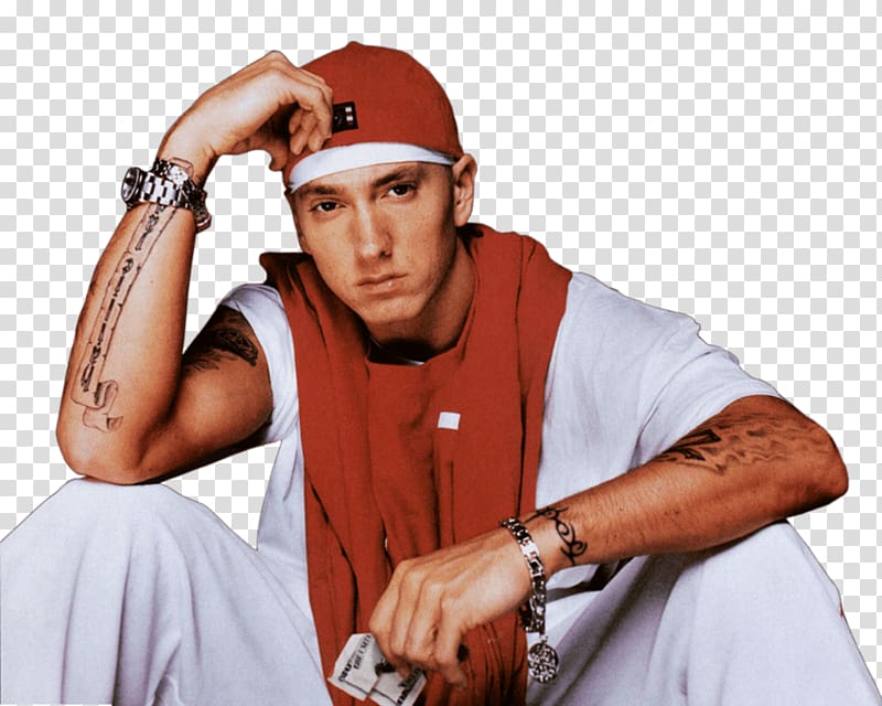 man in red cap illustration, Sitting Eminem transparent background PNG clipart