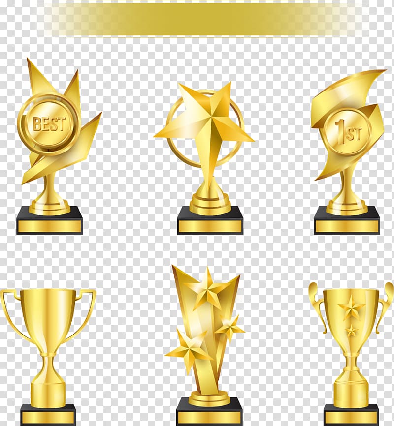 six gold-colored trophies illustration, Trophy Euclidean , Creative Trophy transparent background PNG clipart