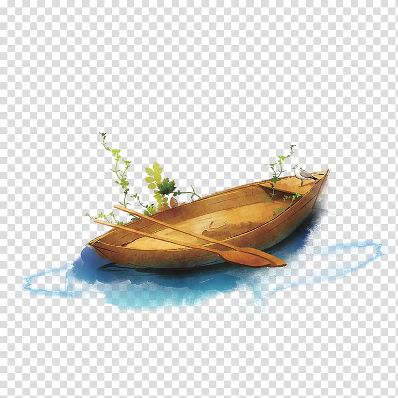 Template , Cartoon oil painting small wooden boat transparent background PNG clipart