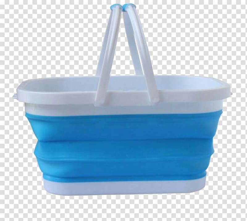 Plastic Reusable shopping bag Shopping cart, Blue folding bucket transparent background PNG clipart