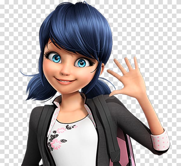 smiling girl waving her hand with blue hair, Miraculous: Tales of Ladybug & Cat Noir Marinette Dupain-Cheng Miraculous Ladybug Adrien Agreste, pigtail transparent background PNG clipart