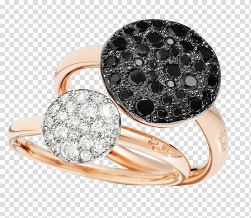 Earring Pomellato Jewellery Diamond, Rose gold black diamond and white diamond ring in kind promotion transparent background PNG clipart