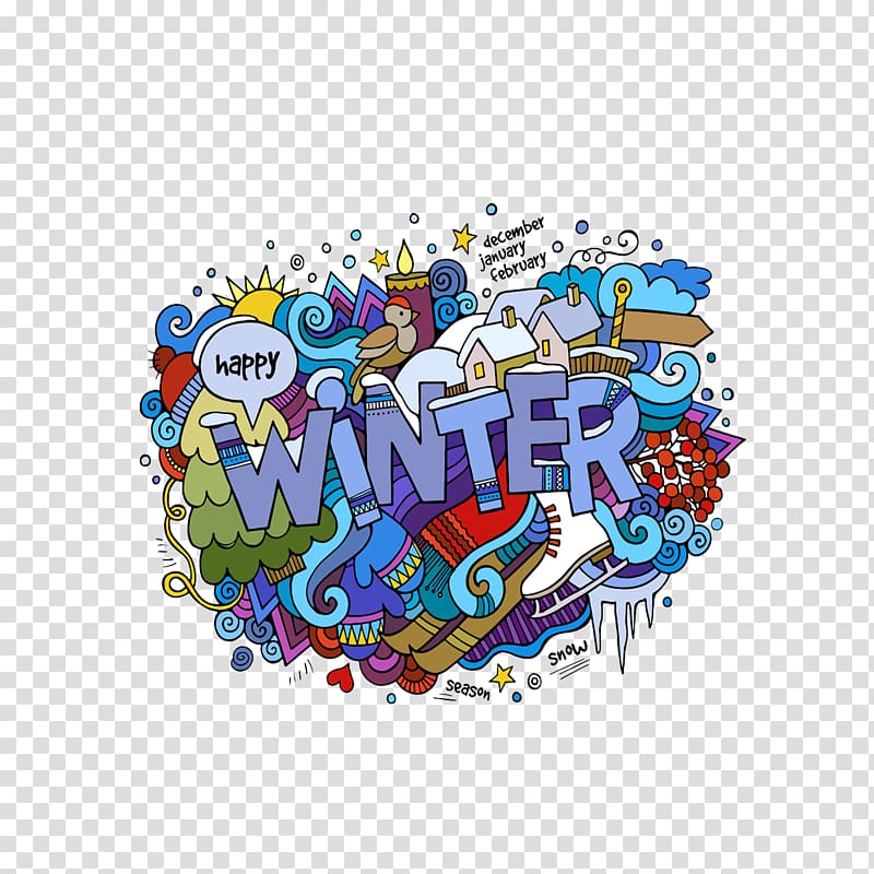 Winter Drawing Illustration, Hand-painted cartoon winter transparent background PNG clipart