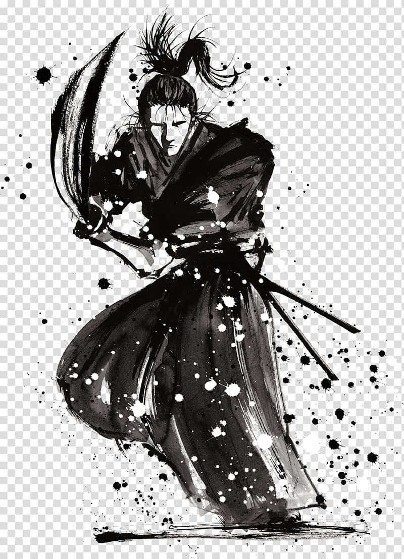 black samurai painting, LIVE HOUSE MODS Samurai Aikido Martial arts Drawing, Japanese samurai ink transparent background PNG clipart