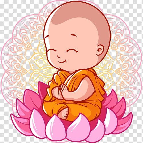 baby Guru on pink flower illustration, Buddhism Cartoon Buddhas Birthday Bhikkhu, Children\'s cartoon character Buddhism transparent background PNG clipart