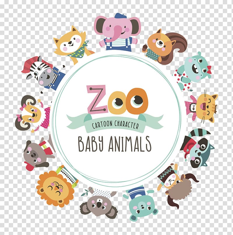 zoo cartoon character baby animals illustration, Cartoon Birthday Illustration, Cartoon Zoo material transparent background PNG clipart