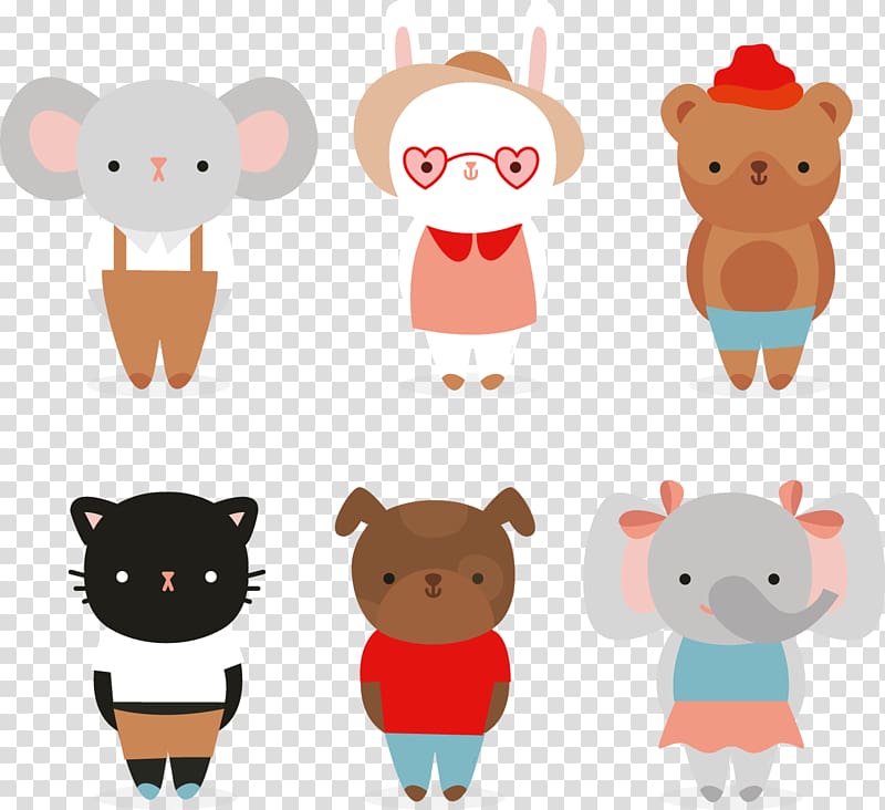 Dog Cat Cuteness Animal, 6 cute dressed animals material transparent background PNG clipart