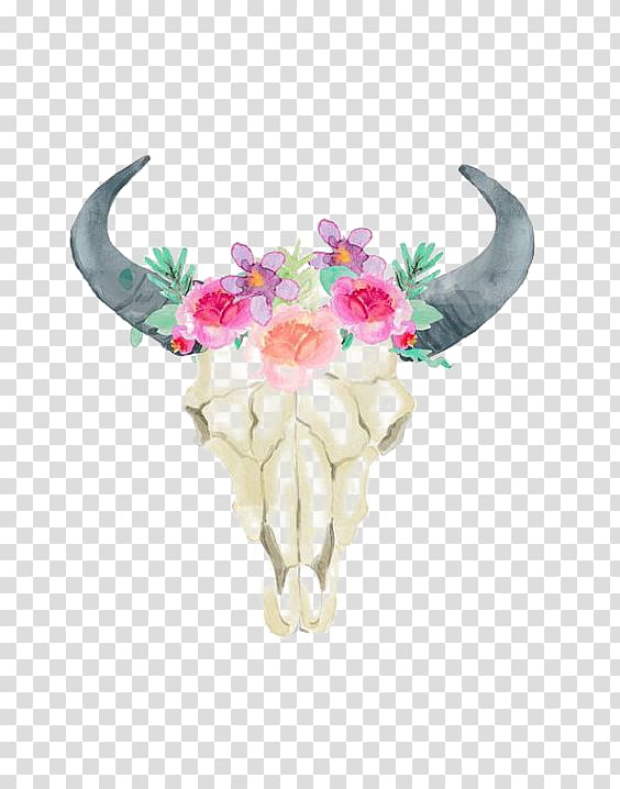 animal skull floral , Cattle Wedding invitation Bull Horn Printing, Sheep skull transparent background PNG clipart