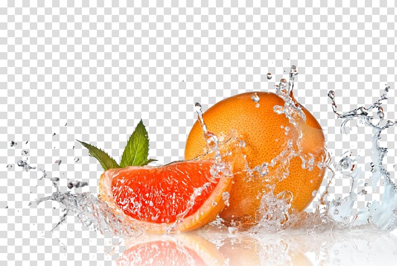 grapefruit with water splash illustration, Orange juice Fruit, Fruit Water Splash Free transparent background PNG clipart