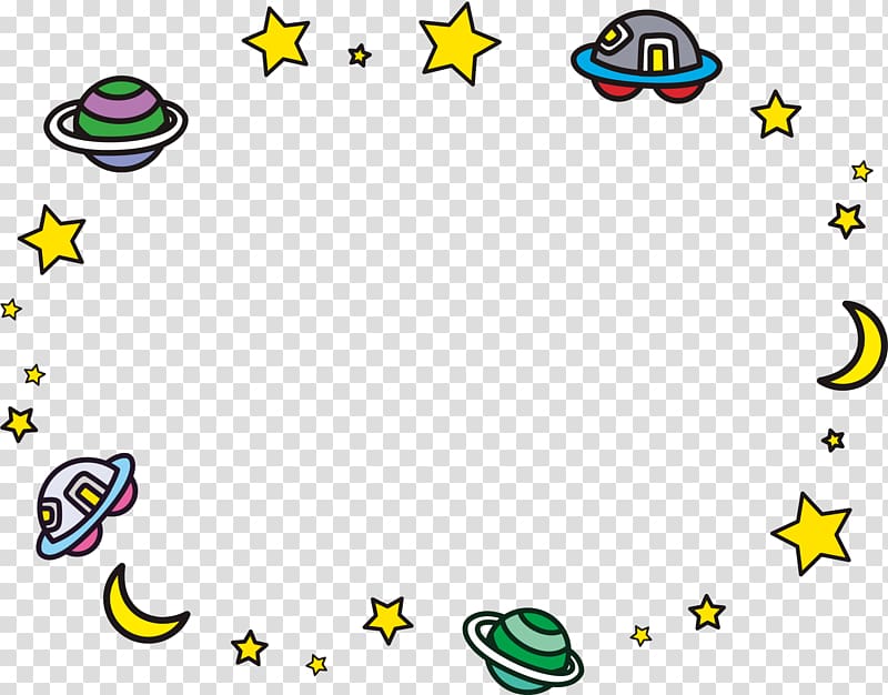 planets and UFO illustration, Brand Logo Yellow , Space planet border transparent background PNG clipart