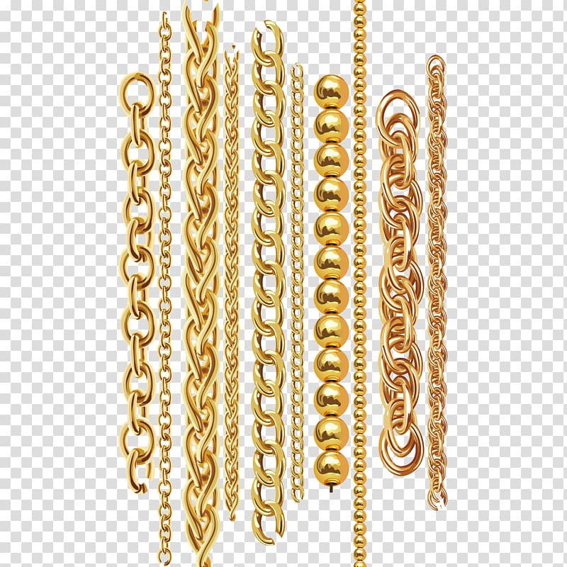of different types of gold-colored chains, Chain Gold Necklace Metal, gold chain transparent background PNG clipart