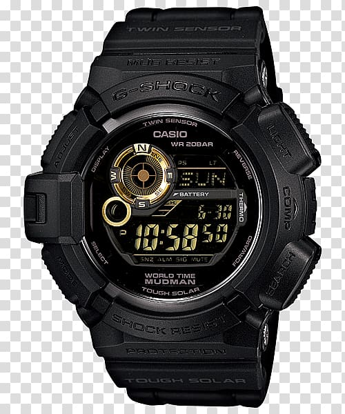 Casio G-Shock G9300 Solar-powered watch, watch transparent background PNG clipart