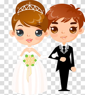Newlywed couple illustration, Wedding invitation Cartoon , Wedding People  transparent background PNG clipart | HiClipart