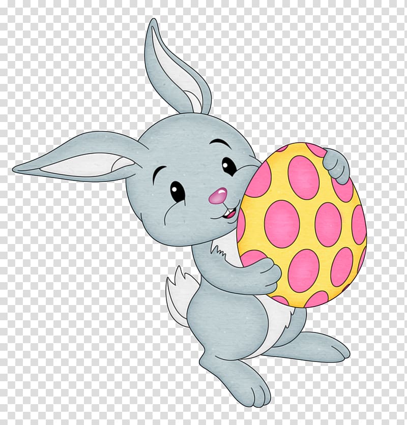 Easter Bunny , Easter Bunny with Yellow Egg , gray rabbit holding egg transparent background PNG clipart