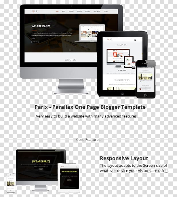 Responsive web design Blogger Template WordPress, single page template transparent background PNG clipart