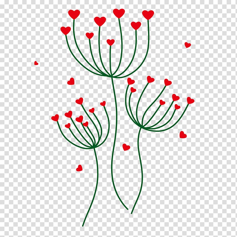 Euclidean illustration Illustration, red love flowers dandelion shape transparent background PNG clipart