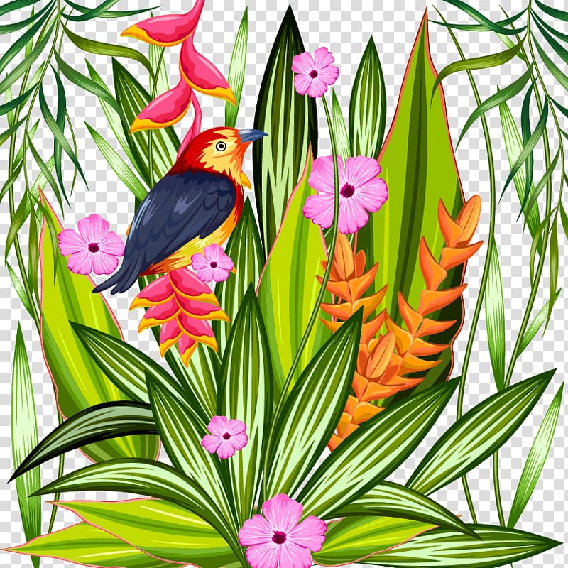 Parrot Tropics Tropical rainforest Illustration, Tropical plant material transparent background PNG clipart