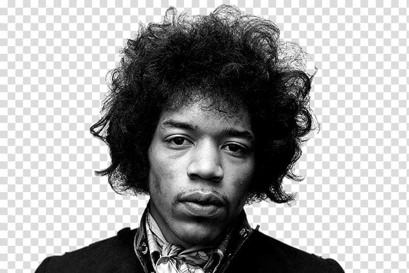 grayscale of man with curly hair, Jimi Hendrix Portrait transparent background PNG clipart