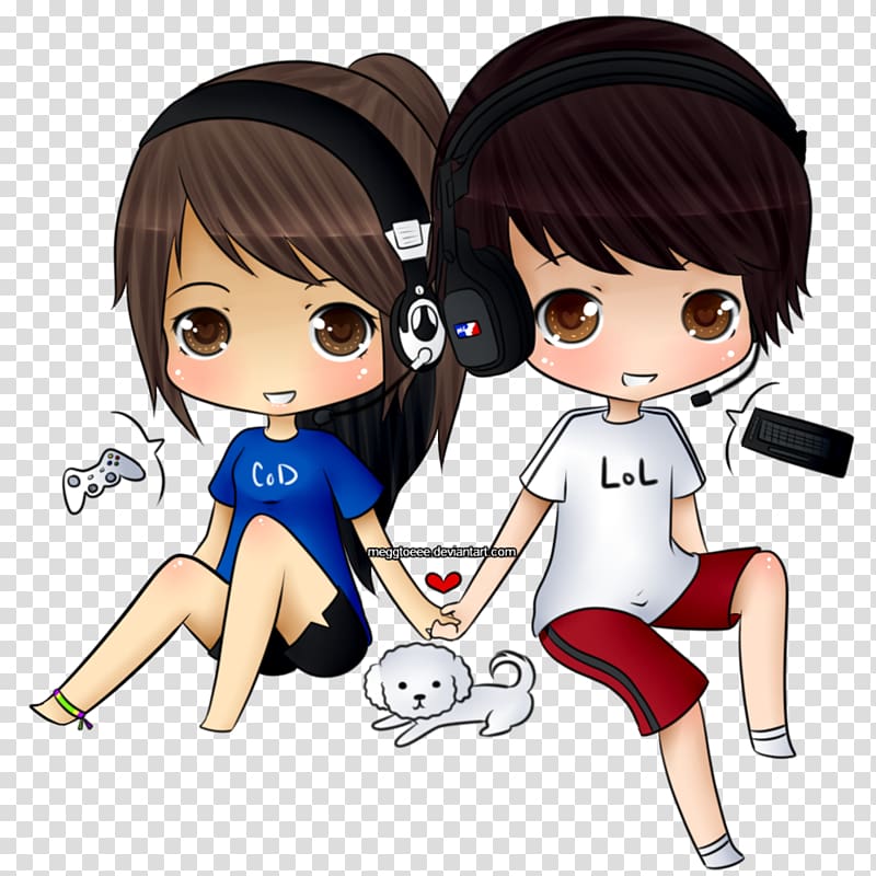 Two girl and boy wearing headphones, Minecraft Video game Chibi Gamer  Drawing, anime couple transparent background PNG clipart | HiClipart