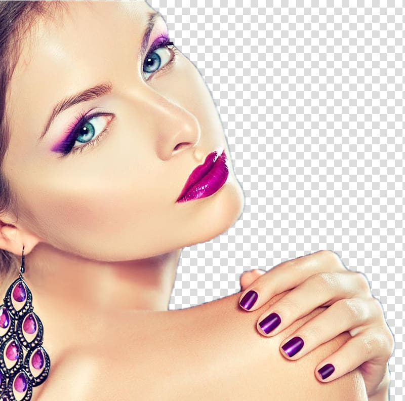 woman wearing purple makeup palettes illustration, Cosmetics Model Eye shadow Manicure Makeup brush, Europe, the United States and the United States makeup transparent background PNG clipart