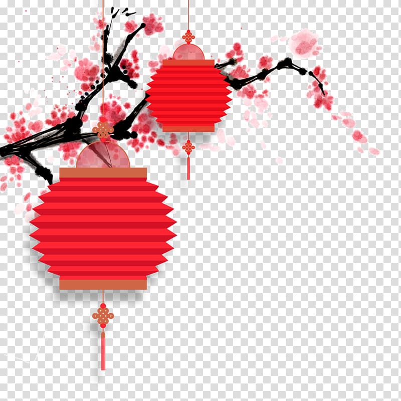 Plum blossom Ink wash painting, Plum lantern material transparent background PNG clipart