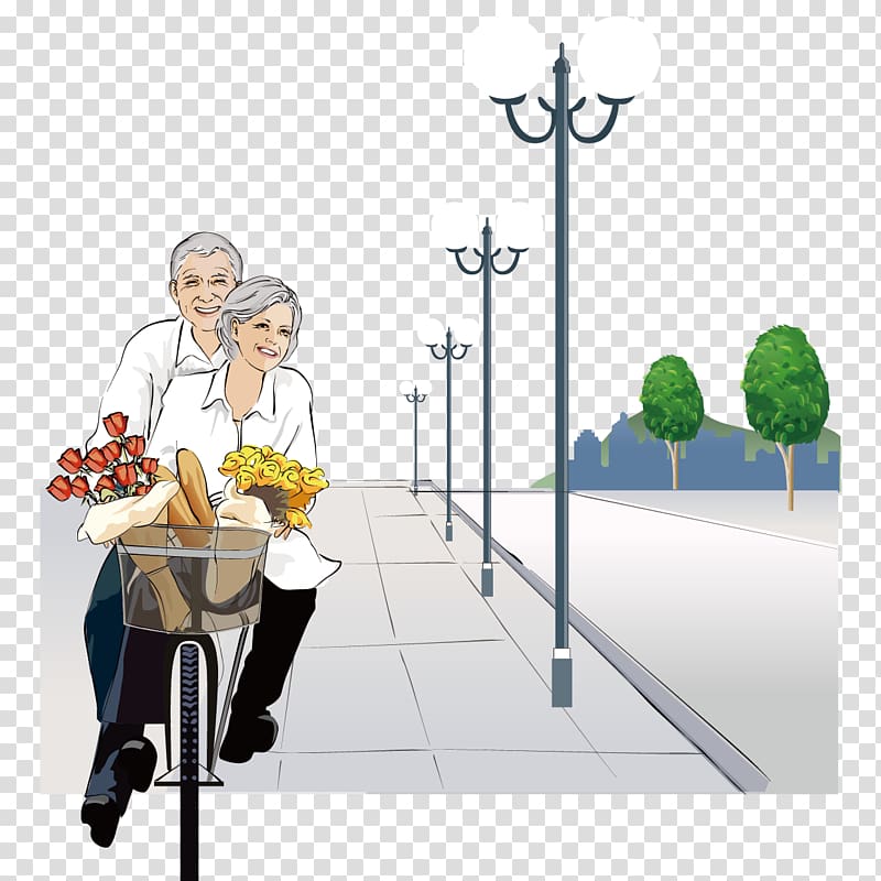 Old age Health, Romantic Couple cycling transparent background PNG clipart