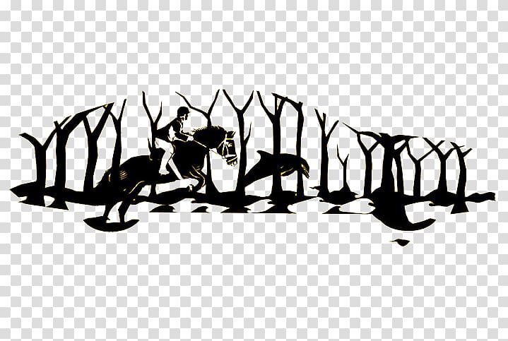 Black and white Icon, Man Riding Forest transparent background PNG clipart