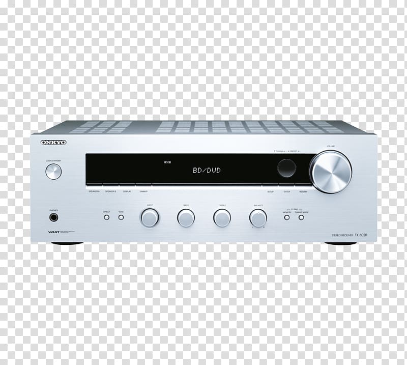 Onkyo TX-8020 AV receiver Stereophonic sound Audio power amplifier, others transparent background PNG clipart