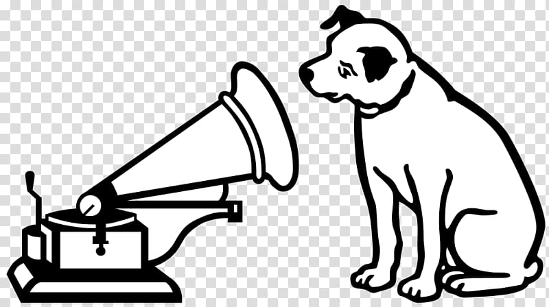 dog beside gramophone illujstration, HMV Logo Dog transparent background PNG clipart