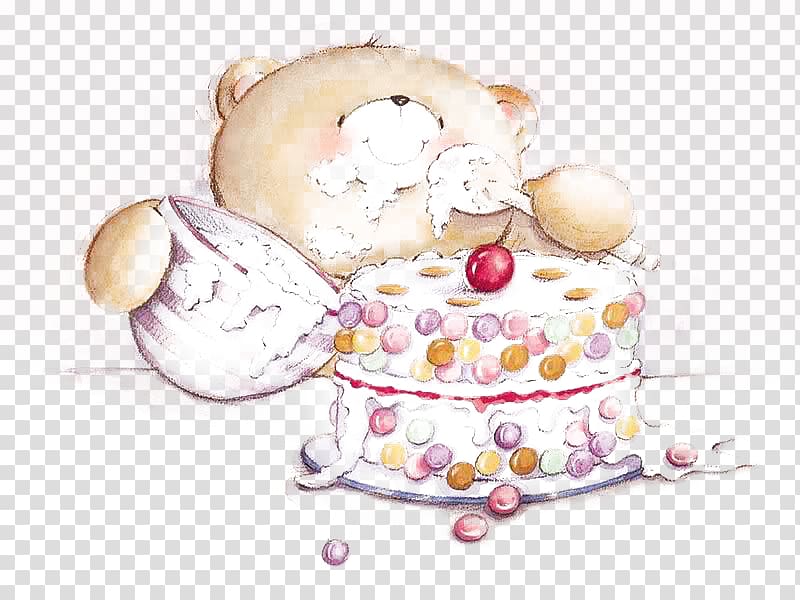 Teddy bear Forever Friends Birthday , I love the cake Bear transparent background PNG clipart