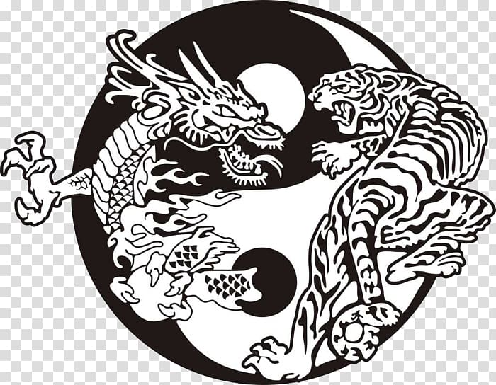 Tiger Yin and yang Chinese dragon Tattoo, tiger transparent background PNG clipart