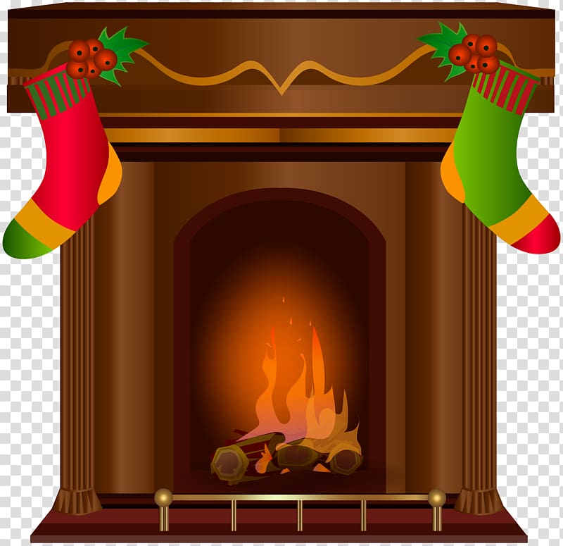 fireplace with christmas ings illustration, Fireplace , Christmas Fireplace transparent background PNG clipart