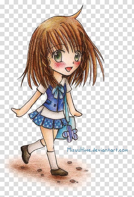 Anime Chibi Drawing Mangaka Kavaii, going to school transparent background PNG clipart