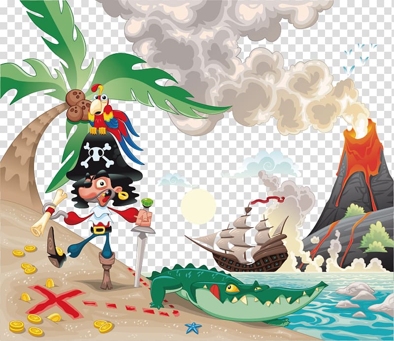 Piracy Illustration, hand-drawn cartoon pirates transparent background PNG clipart