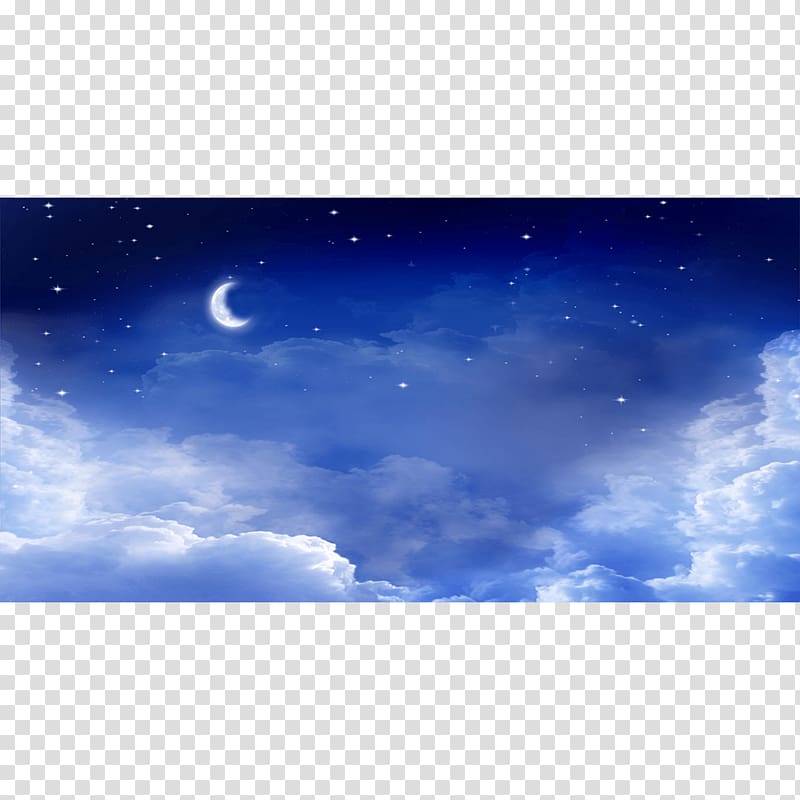 white clouds under half moon, Sky Desktop Atmosphere of Earth Cloud, Starry night transparent background PNG clipart