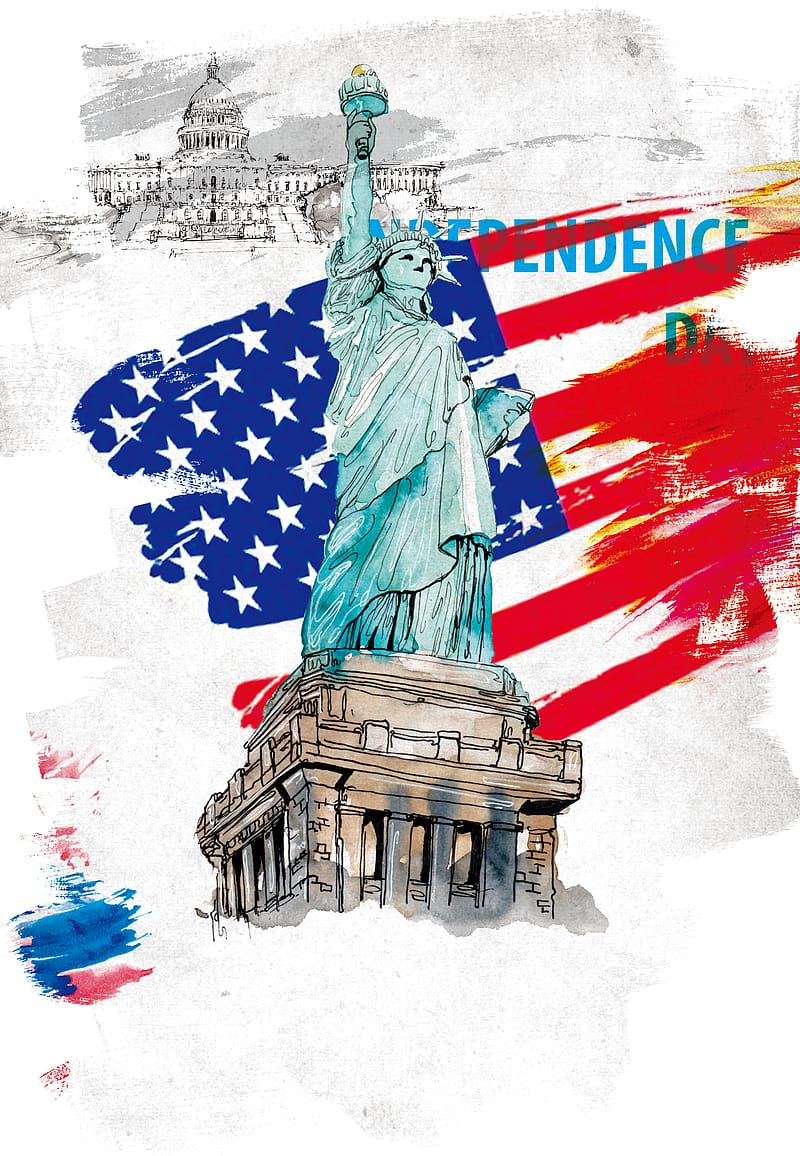 drawing of Statue of Liberty, Flag of the United States United States Declaration of Independence Flag Day, USA Statue of Liberty transparent background PNG clipart