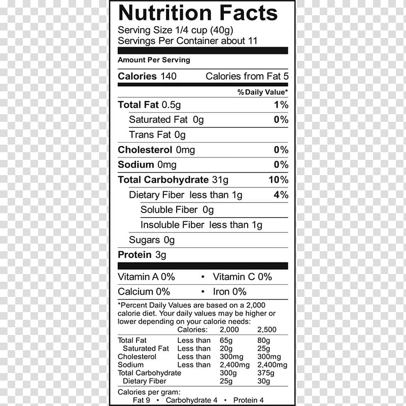 Pancake Nutrition facts label Brown rice Serving size, rice transparent background PNG clipart