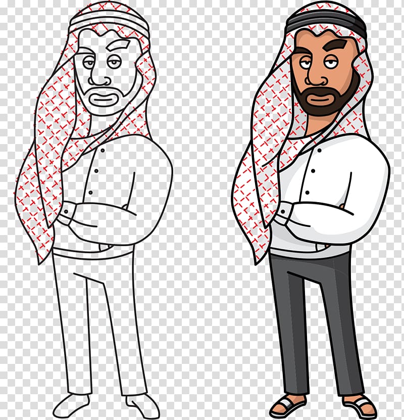 Elementary Modern Standard Arabic: Volume 1, Pronunciation and Writing; Lessons 1-30 Arabs, Cartoon painted Arab headscarf beard man transparent background PNG clipart