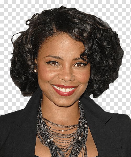 smiling woman wearing black necklace , Sanaa Lathan Portrait transparent background PNG clipart