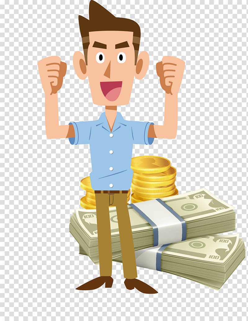 man standing beside file of banknotes illustration, Money, man with money and money transparent background PNG clipart